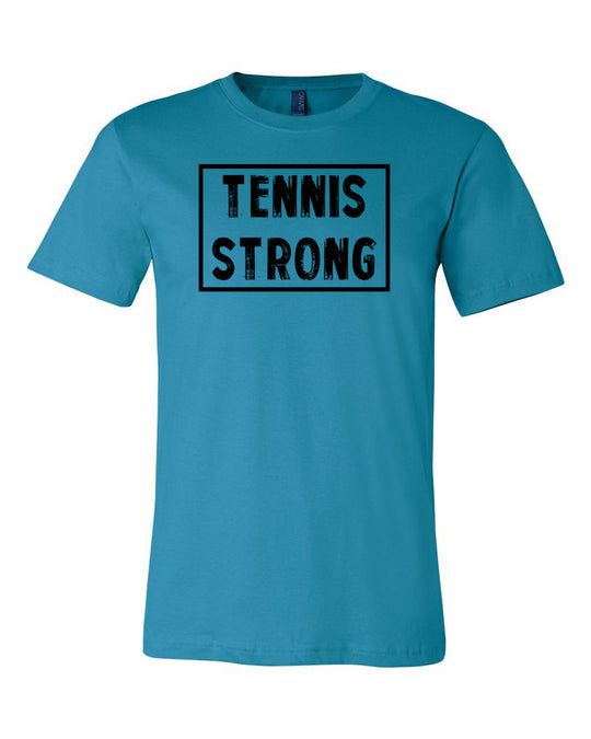 Aqua Tennis Strong Adult Tennis T-Shirt With Tennis Strong Design On Front