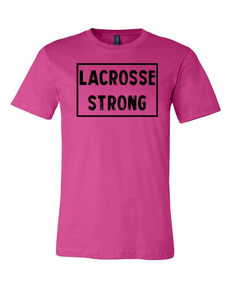 Berry Lacrosse Strong Adult Lacrosse T-Shirt With Lacrosse Strong Design On Front