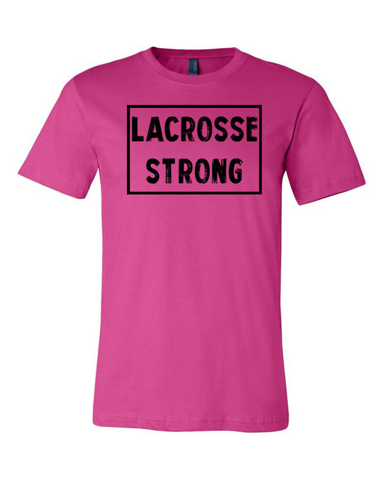 Berry Lacrosse Strong Adult Lacrosse T-Shirt With Lacrosse Strong Design On Front