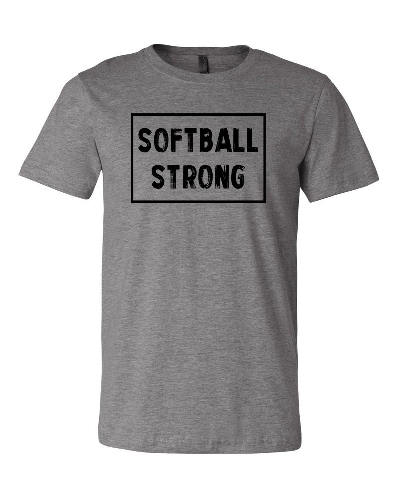 Heather Gray Softball Strong Adult Softball T-Shirt With Softball Strong Design On Front