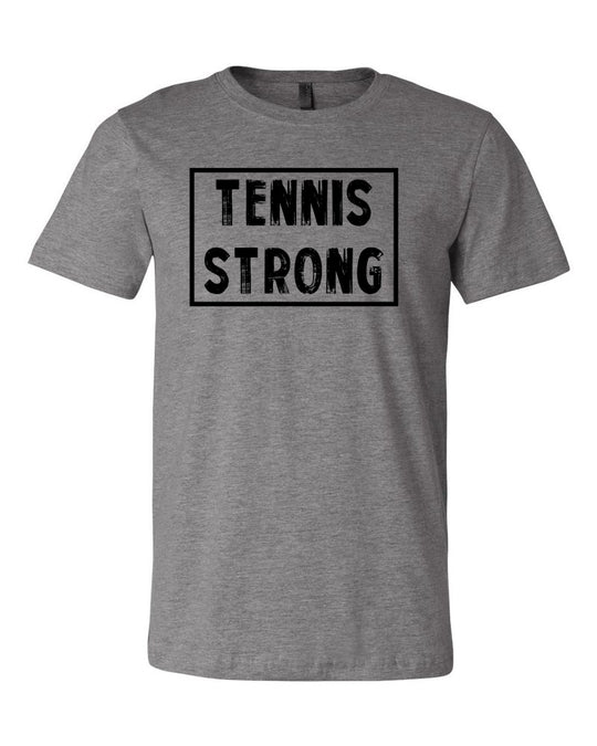 Heather Gray Tennis Strong Adult Tennis T-Shirt With Tennis Strong Design On Front