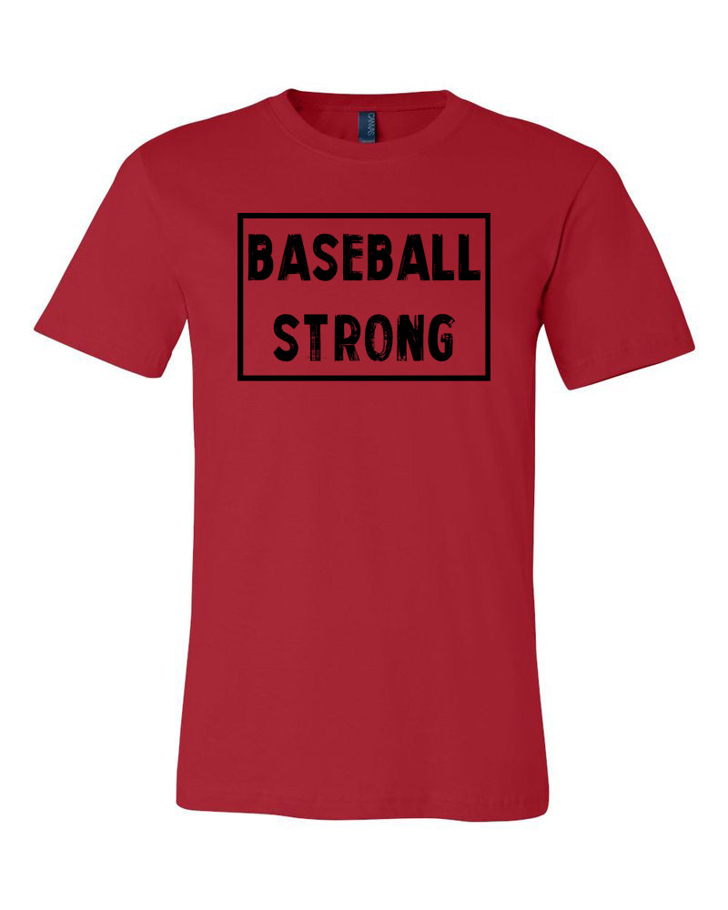 Red Baseball Strong Adult Baseball T-Shirt With Baseball Strong Design On Front