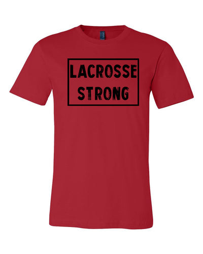 Red Lacrosse Strong Adult Lacrosse T-Shirt With Lacrosse Strong Design On Front