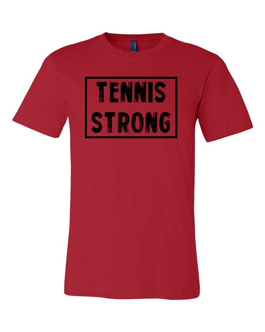 Red Tennis Strong Adult Tennis T-Shirt With Tennis Strong Design On Front