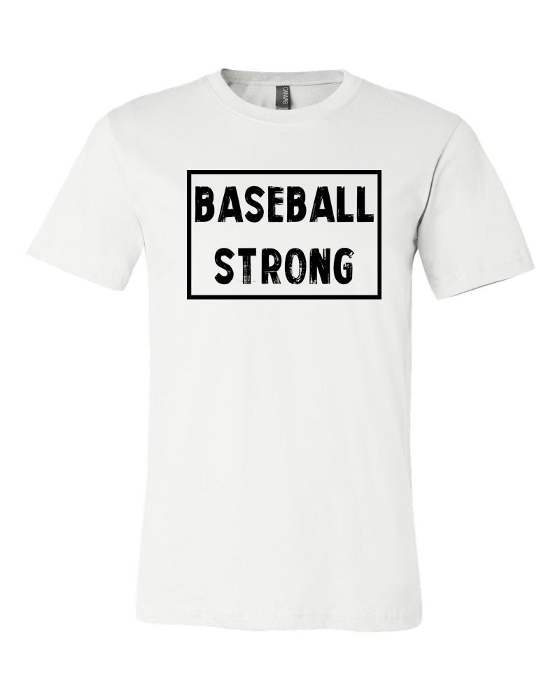 White Baseball Strong Adult Baseball T-Shirt With Baseball Strong Design On Front