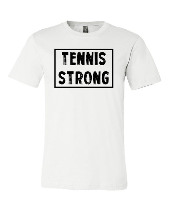 White Tennis Strong Adult Tennis T-Shirt With Tennis Strong Design On Front
