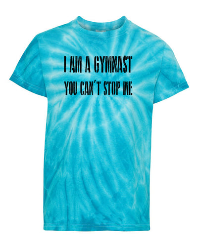 I Am A Gymnast You Can't Stop Me Youth Tie Dye T-Shirt Turquoise