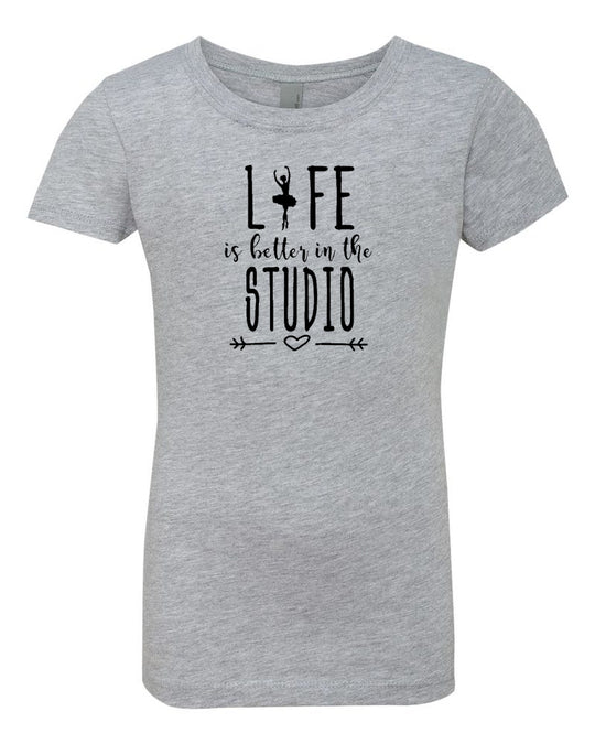 Life Is Better In The Studio Girls T-Shirt Heather Gray