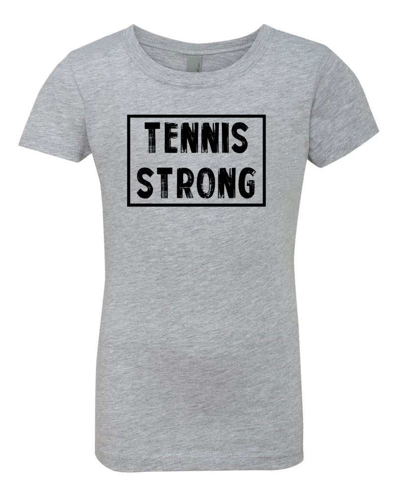 Heather Gray Tennis Strong Girls Tennis T-Shirt With Tennis Strong Design On Front