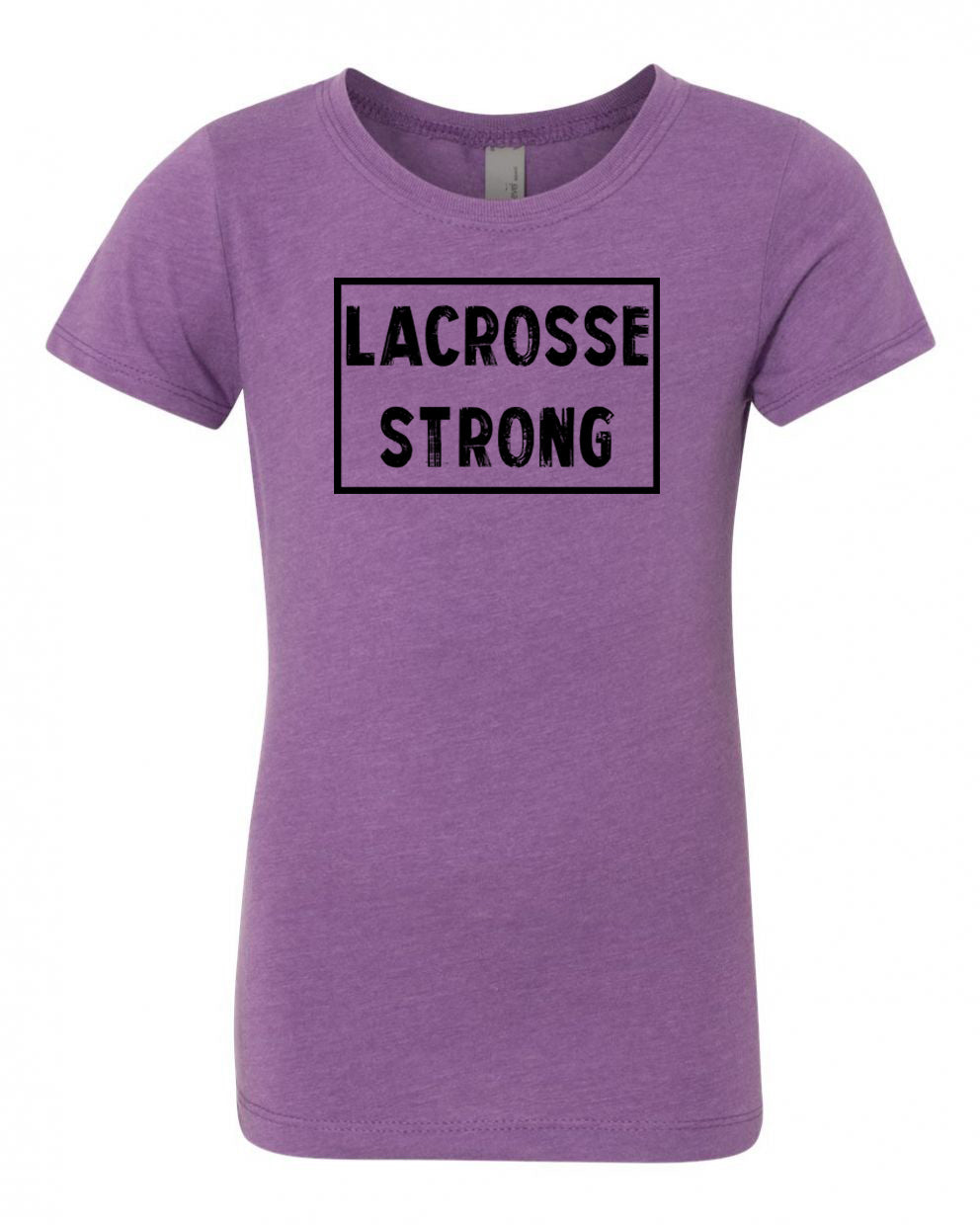 Purple Berry Lacrosse Strong Girls Lacrosse T-Shirt With Lacrosse Strong Design On Front