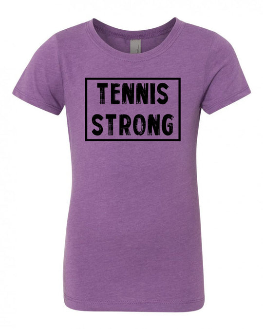 Purple Berry Tennis Strong Girls Tennis T-Shirt With Tennis Strong Design On Front
