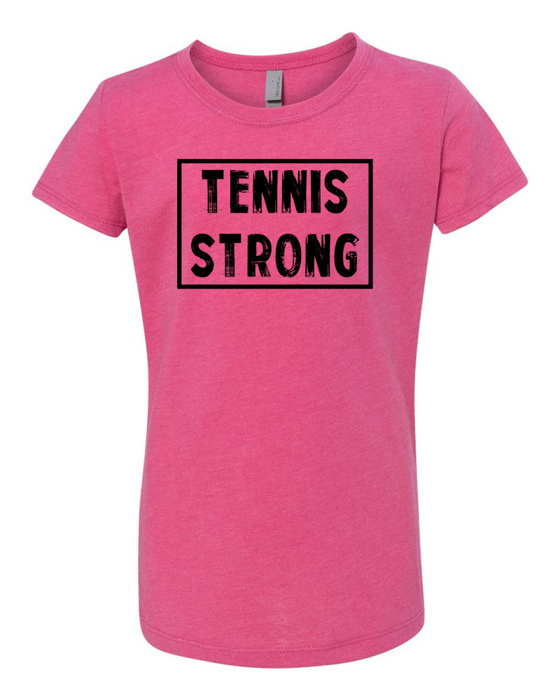 Raspberry Tennis Strong Girls Tennis T-Shirt With Tennis Strong Design On Front