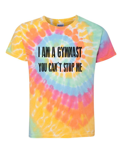 I Am A Gymnast You Can't Stop Me Youth Tie Dye T-Shirt Aerial