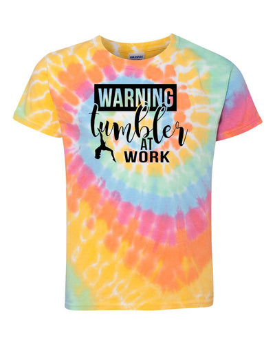 Warning Tumbler At Work Youth Tie Dye T-Shirt