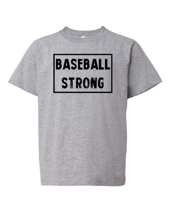 Heather Gray Baseball Strong Boys Baseball T-Shirt With Baseball Strong Design On Front