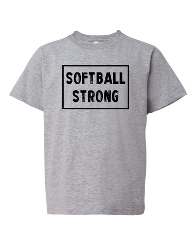 Heather Gray Softball Strong Kids Softball T-Shirt With Softball Strong Design On Front