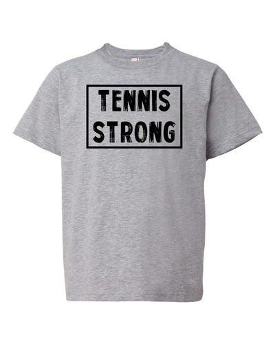 Heather Gray Tennis Strong Boys Tennis T-Shirt With Tennis Strong Design On Front