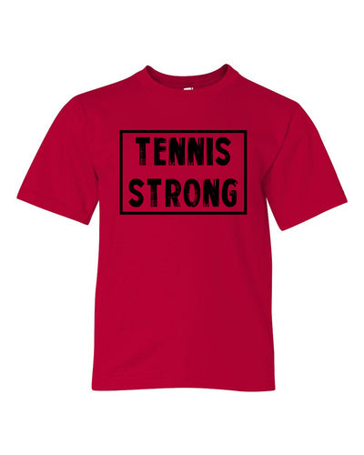 Red Tennis Strong Boys Tennis T-Shirt With Tennis Strong Design On Front