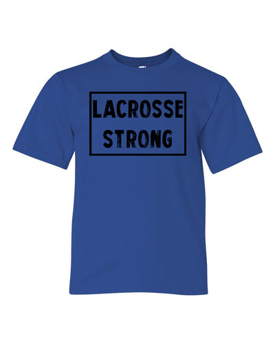 Royal Blue Lacrosse Strong Kids Lacrosse T-Shirt With Lacrosse Strong Design On Front