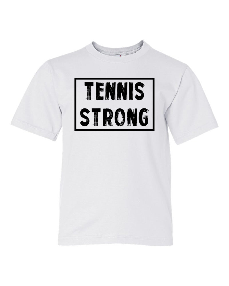 White Tennis Strong Boys Tennis T-Shirt With Tennis Strong Design On Front