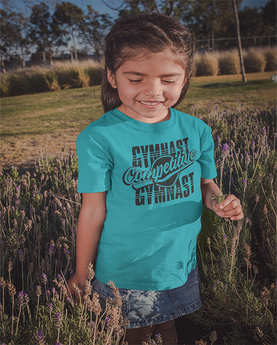 Girl Wearing Competitive Gymnast T-Shirt Ocean Blue