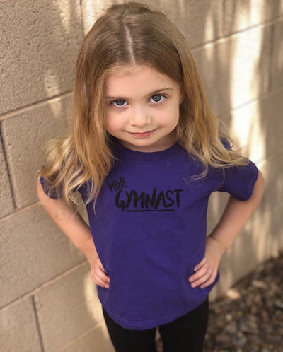Girl Wearing Mini Gymnast Toddler T-Shirt Purple