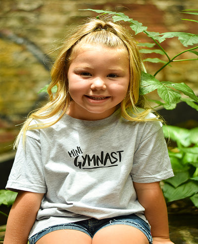 Girl Wearing Mini Gymnast Toddler T-Shirt Heather Gray