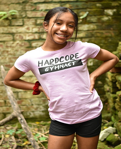 Girl Wearing Hardcore Gymnast Girls T-Shirt Lilac