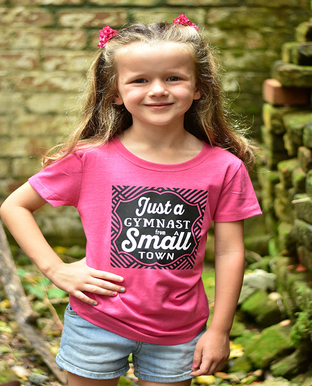 Girl Wearing Just A Gymnast From A Small Town Girls T-Shirt Raspberry