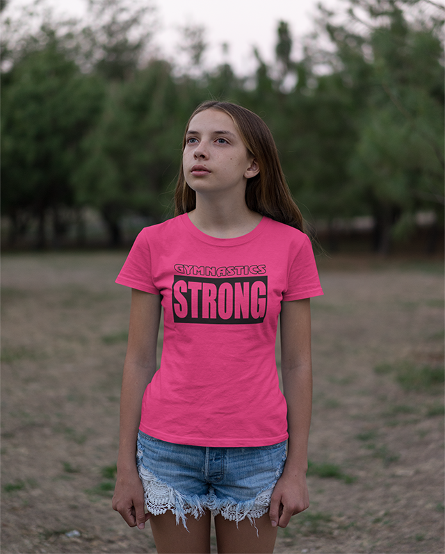 Girl Wearing Gymnastics Strong Girls T-Shirt