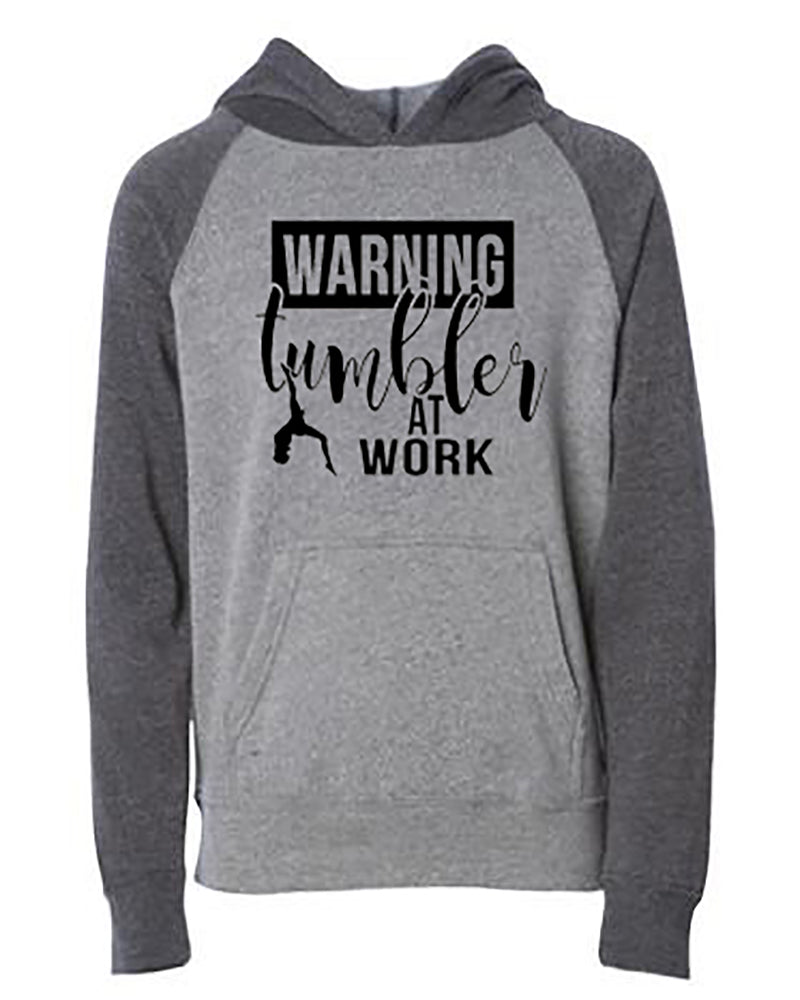 Warning Tumbler At Work Youth Hoodie Nickel Carbon