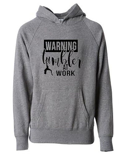 Warning Tumbler At Work Youth Hoodie Nickel