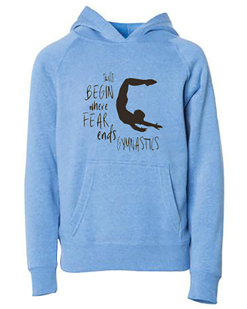 Skills Begin Where Fear Ends Gymnastics Youth Hoodie Pacific
