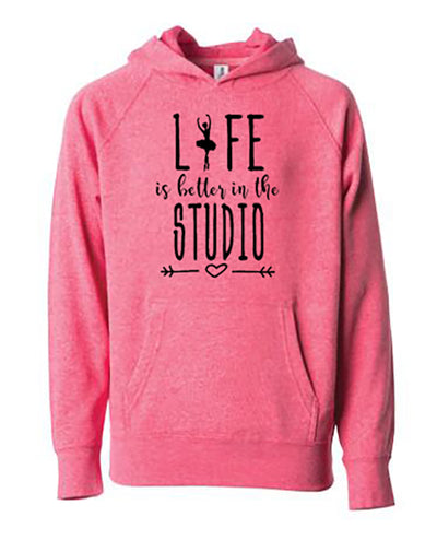 Life is Better In The Studio Youth Hoodie Pomegranate