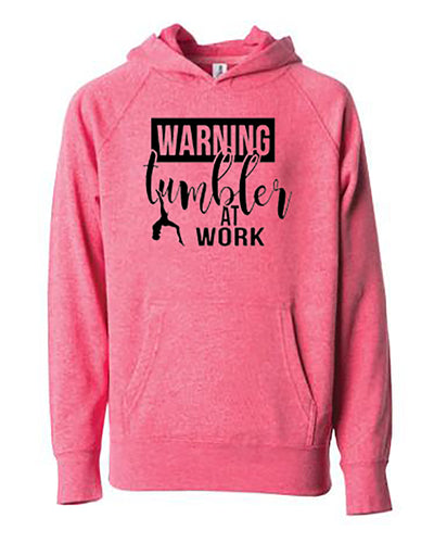 Warning Tumbler At Work Youth Hoodie Pomegranate