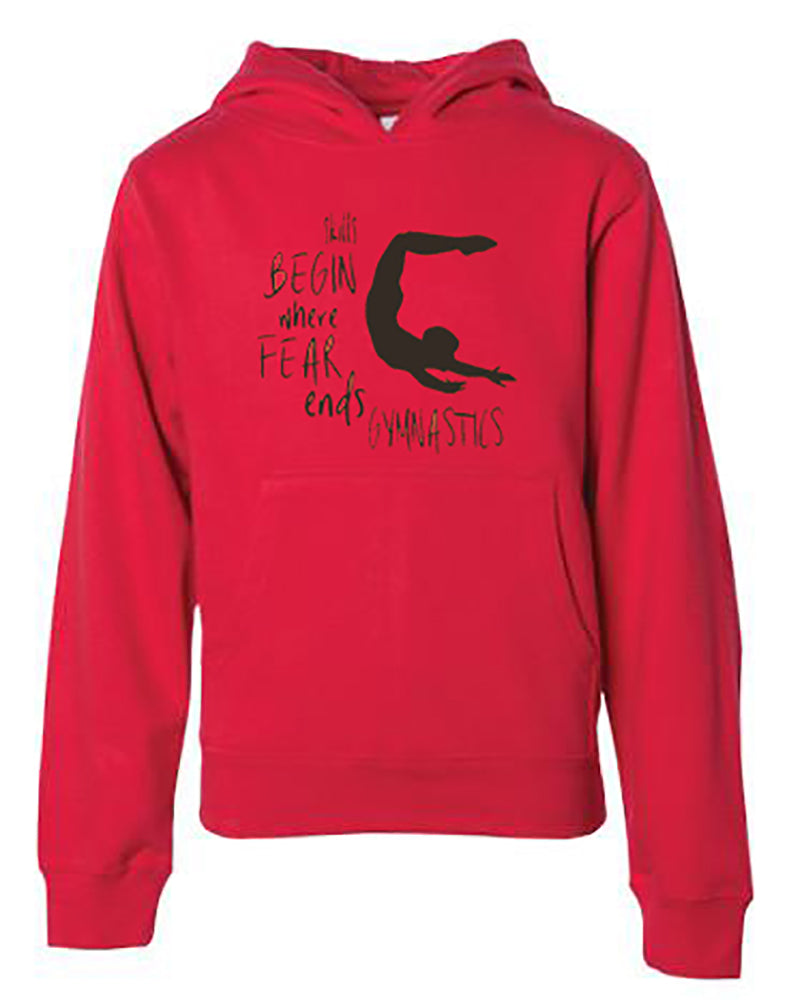 Skills Begin Where Fear Ends Gymnastics Youth Hoodie Red