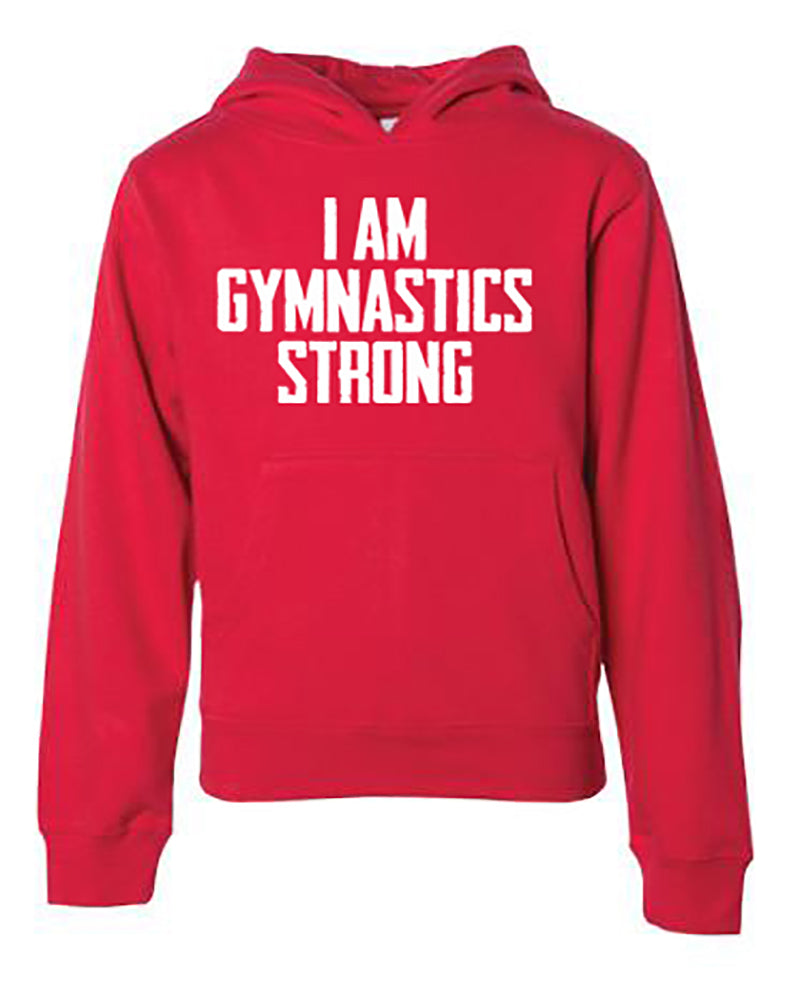 I Am Gymnastics Strong Youth Hoodie Red